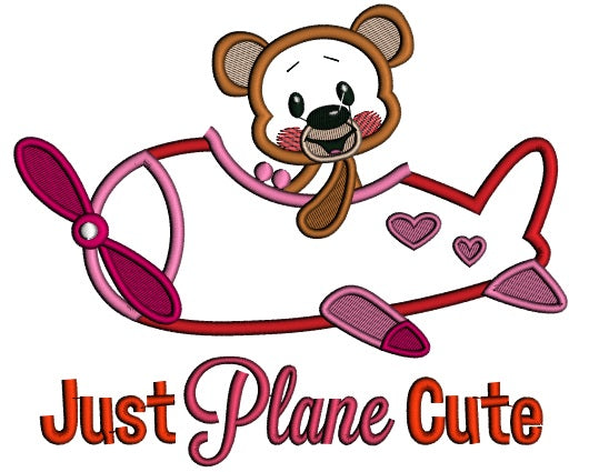 Just Plane Cute Little Boy Bear Applique Machine Embroidery Design Digitized Pattern