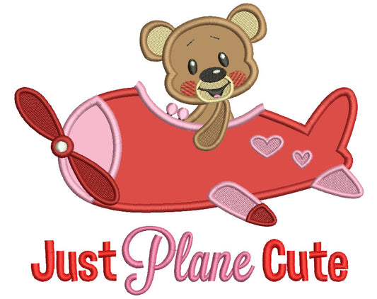 Just Plane Cute Little Boy Bear Applique Machine Embroidery Design Digitized Pattern