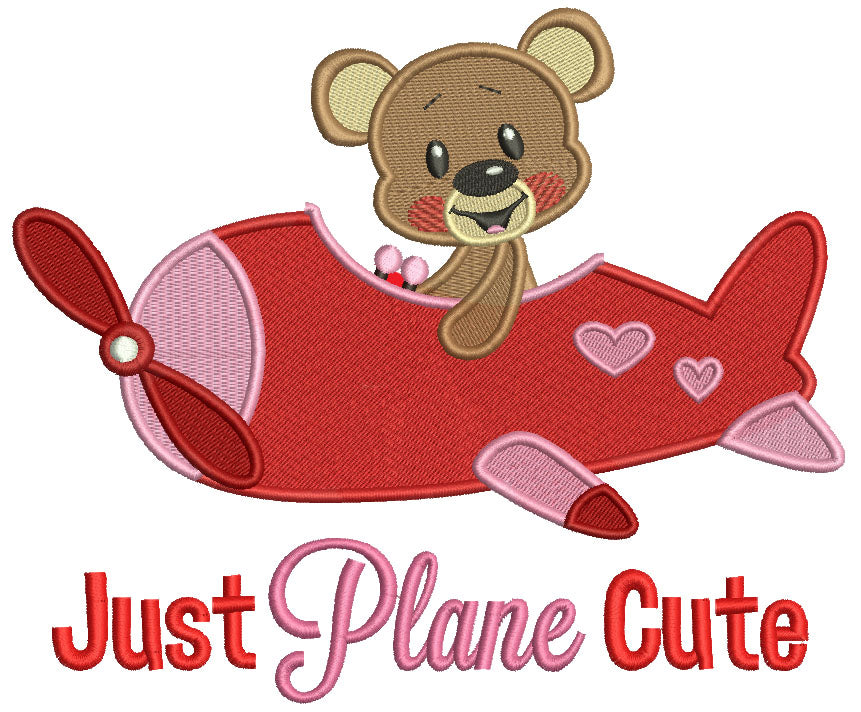 Just Plane Cute Little Boy Bear Filled Machine Embroidery Design Digitized Pattern
