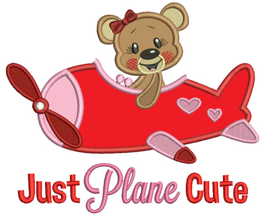 Just Plane Cute Little Girl Bear Applique Machine Embroidery Design Digitized Pattern