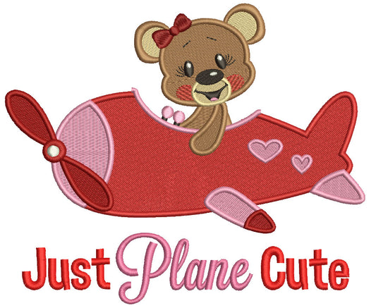 Just Plane Cute Little Girl Bear Filled Machine Embroidery Design Digitized Pattern