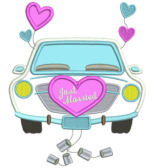 Just Married Car With Hearts Applique Machine Embroidery Design Digitized Pattern