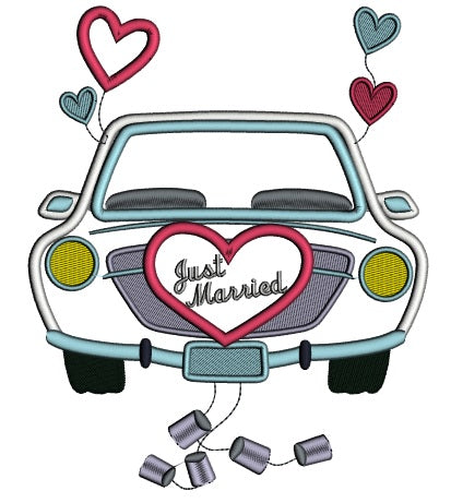 Just Married Car With Hearts Applique Machine Embroidery Design Digitized Pattern