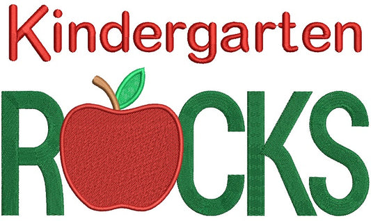 Kindergarten Rocks Apple Filled Machine Embroidery Digitized Design Pattern