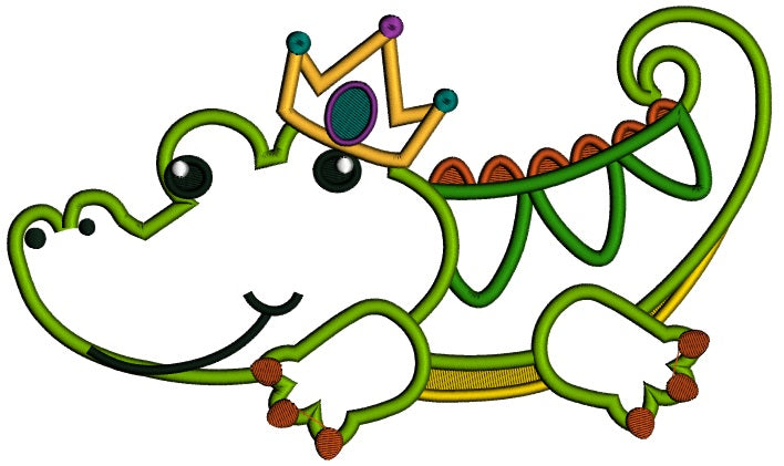 King Alligator Mardi Gras Applique Machine Embroidery Design Digitized Pattern