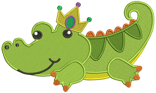 King Alligator Mardi Gras Filled Machine Embroidery Design Digitized Pattern