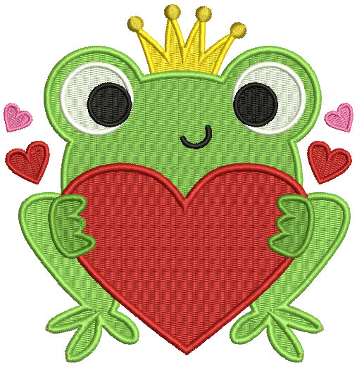 King Frog Holding Big Heart Filled Machine Embroidery Design Digitized Pattern