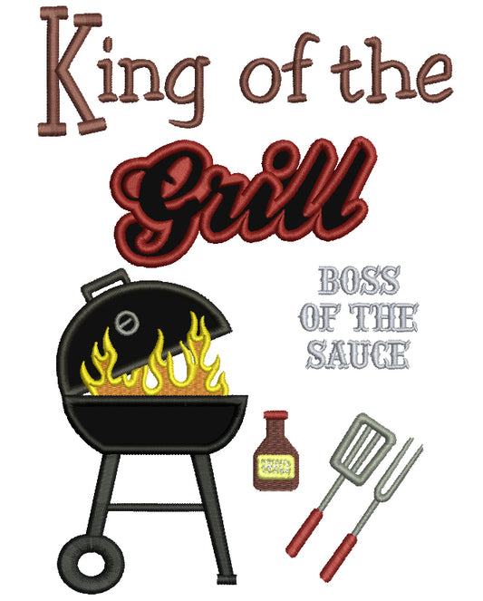 King of the Grill BBQ Applique Machine Embroidery Digitized Design Pattern