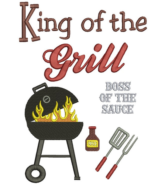 King of the Grill BBQ Filled Machine Embroidery Digitized Design Pattern