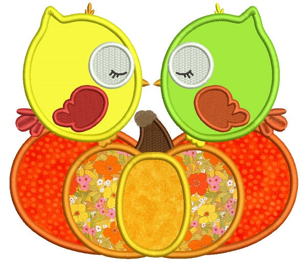 Kissing Birds Sitting On The Pumpkin Applique Machine Embroidery Design Digitized Pattern