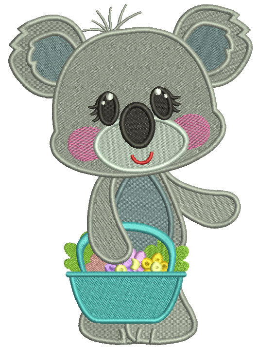 Koala Holding Basket With Flowers Filled Machine Embroidery Digitized Design Pattern