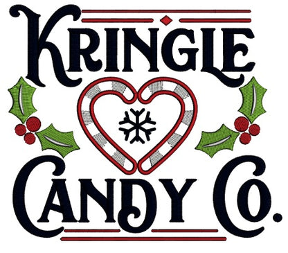 Kringle Candy Co. Heart Shaped Candy Cane Christmas Applique Machine Embroidery Design Digitized Pattern