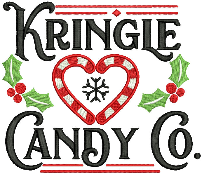 Kringle Candy Co. Heart Shaped Candy Cane Christmas Filled Machine Embroidery Design Digitized Pattern