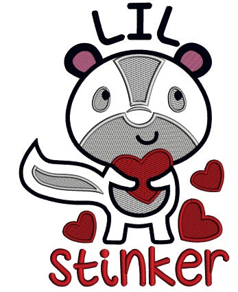 LIL Stinker Cute Little Skunk Holding a Heart Love Applique Machine Embroidery Design Digitized Pattern