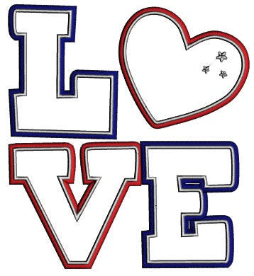 LOVE Amercian Flag With Heart Patriotic 4th Of July Applique Machine Embroidery Design Digitized Pattern