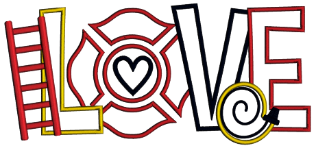 LOVE Firefighter Hose and Ladder Applique Machine Embroidery Design Digitized Pattern