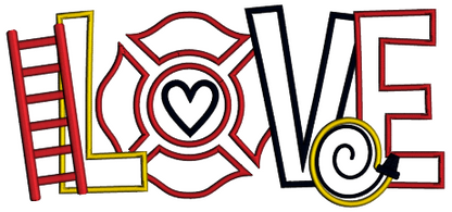 LOVE Firefighter Hose and Ladder Applique Machine Embroidery Design Digitized Pattern