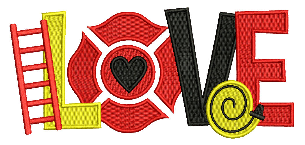 LOVE Firefighter Hose and Ladder Filled Machine Embroidery Design Digi ...