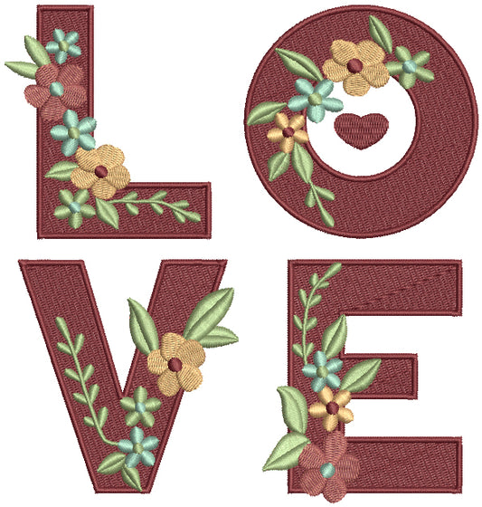 LOVE Letters Intertwined WIth Flowers Valentine's Day Filled Machine Embroidery Design Digitized Pattern
