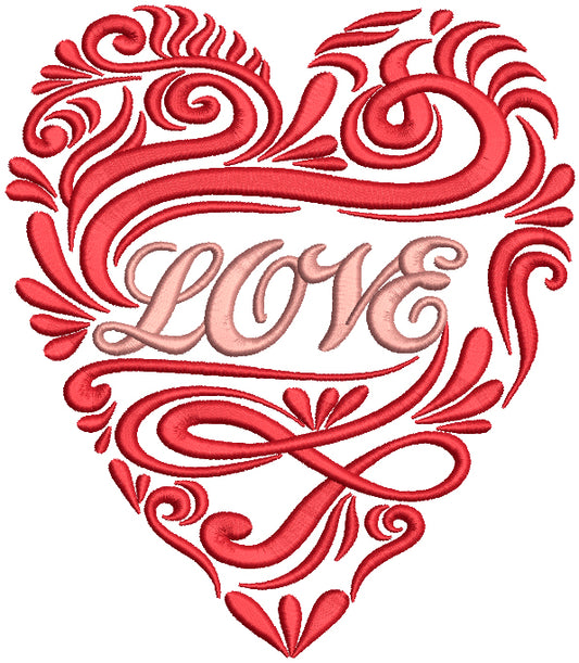 LOVE Ornate Heart Filled Machine Embroidery Design Digitized Pattern