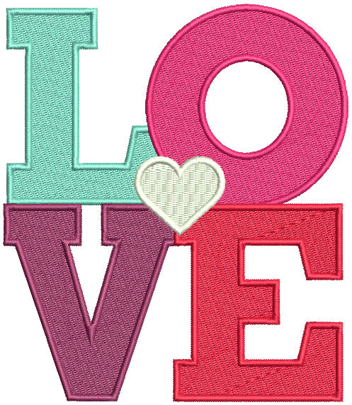 LOVE With Little Heart Filled Machine Embroidery Design Digitized Pattern