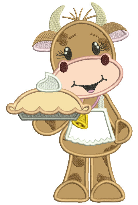 Lady Cow Holding a Pie Cooking Applique Machine Embroidery Design Digitized Pattern