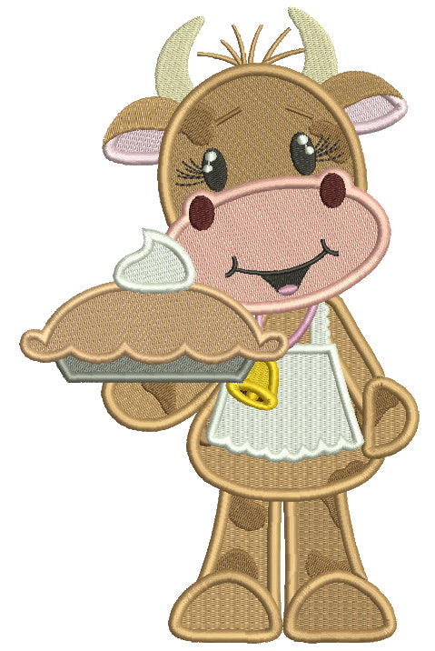 Lady Cow Holding a Pie Cooking Filled Machine Embroidery Design Digitized Pattern