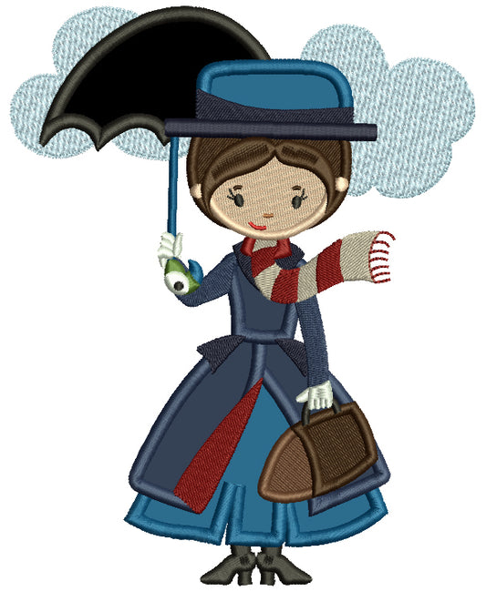 Lady Holding an Umbrella Applique Machine Embroidery Design Digitized Pattern