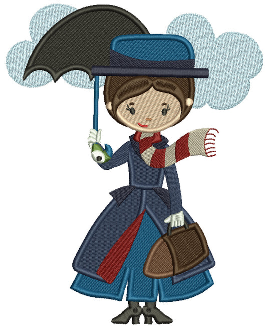 Lady Holding an Umbrella Filled Machine Embroidery Design Digitized Pattern