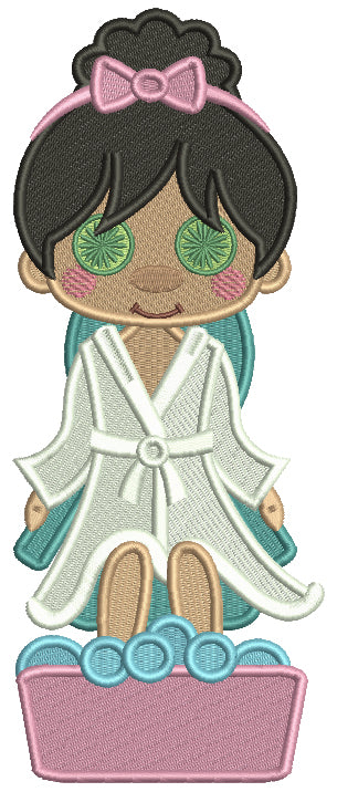Lady In The Spa Filled Machine Embroidery Design Digitized Pattern