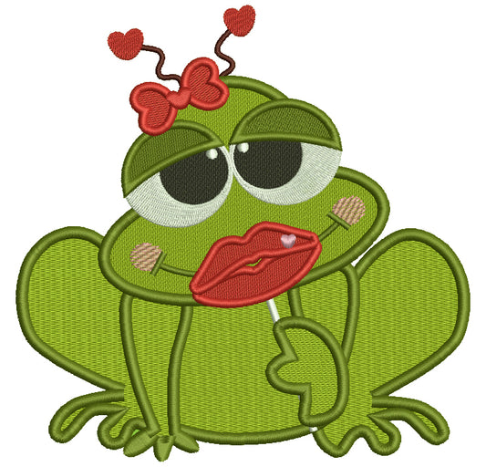 Lady Frog With a Huge Smile Filled Machine Embroidery Digitized Design Pattern