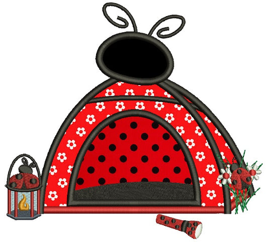 Ladybug Camping Tent With a Lantern Applique Machine Embroidery Design Digitized Pattern