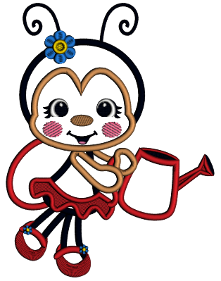 Ladybug Gardner With Flowers On Her Shoes Applique Machine Embroidery Design Digitized Pattern