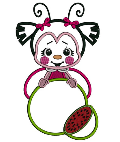Ladybug Holding Watermelon Applique Machine Embroidery Design Digitized