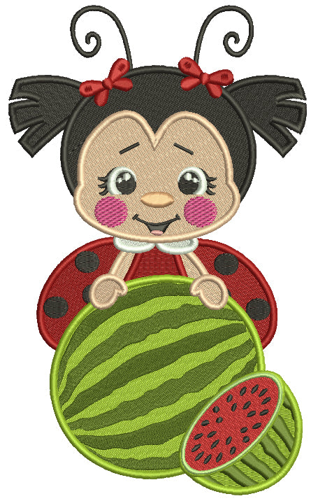 Ladybug Holding Watermelon Filled Machine Embroidery Design Digitized