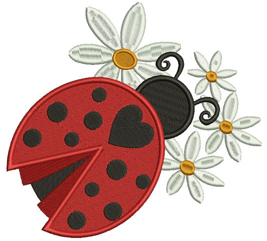 Ladybug With Flowers Filled Machine Embroidery Design Digitized Pattern