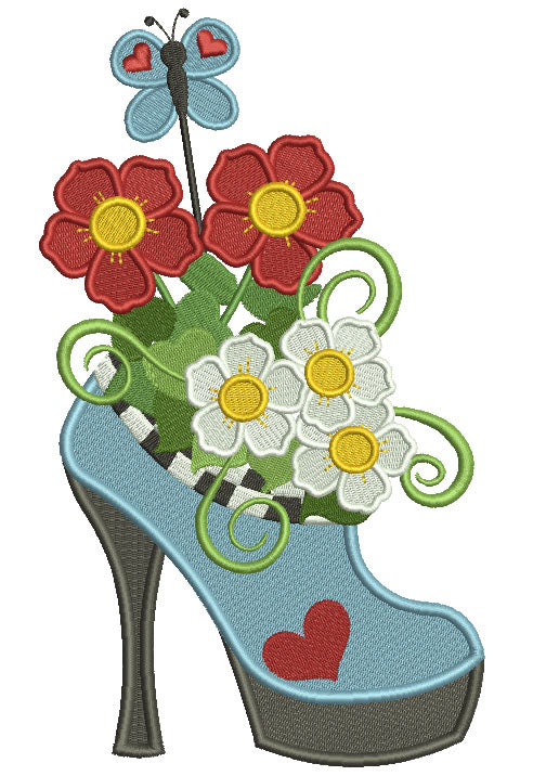 Lady's High Heel Shoe With Flowers Filled Machine Embroidery Design Digitized Pattern