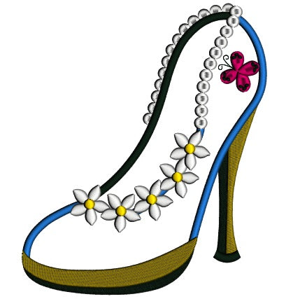 Lady's Shoe With Pretty Flowers Applique Machine Embroidery Design Digitized Pattern