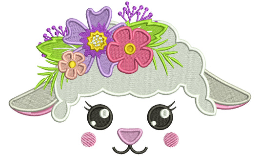 Lamb Head With Flowers Easter Filled Machine Embroidery Design Digitized Pattern