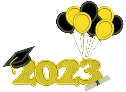 Large 2023 Balloons and Diploma Graduation Applique Machine Embroidery Design Digitized Pattern