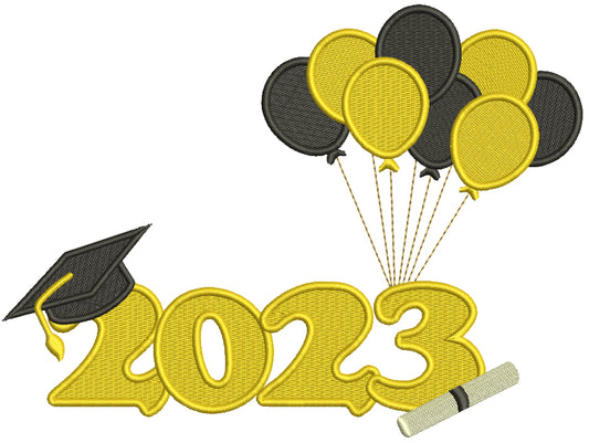Large 2023 Balloons and Diploma Graduation Filled Machine Embroidery Design Digitized Pattern