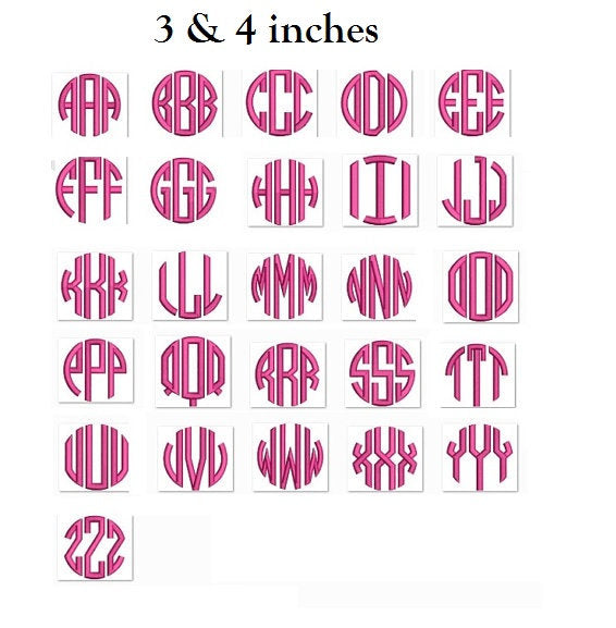 Large 3 Letter Satin Circle Monogram Machine Embroidery Small Satin Font 3,4,5 inches