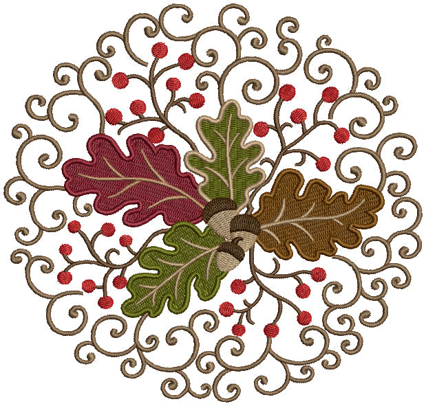 Leaves Ornamental Arangement Filled Machine Embroidery Design Digitized Pattern