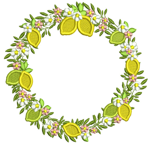 Lemon Wreath With Flowers Filled Machine Embroidery Design Digitized Pattern