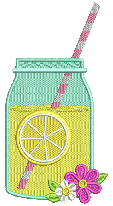 Lemonade Mason Jar With Flowers Filled Machine Embroidery Design Digitized Pattern
