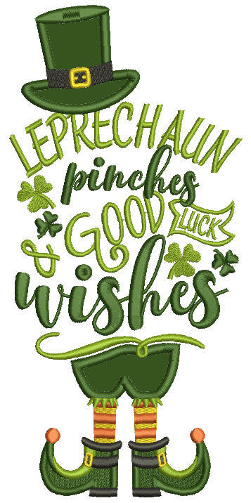 Leprechaun Pinches And Good Luck Wishes St.Patrick's Day Applique Machine Embroidery Design Digitized Pattern