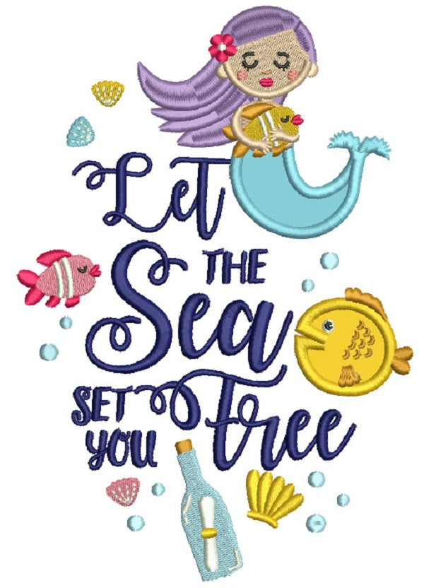Let The Sea Set You Free Mermaid Applique Machine Embroidery Design Digitized Pattern