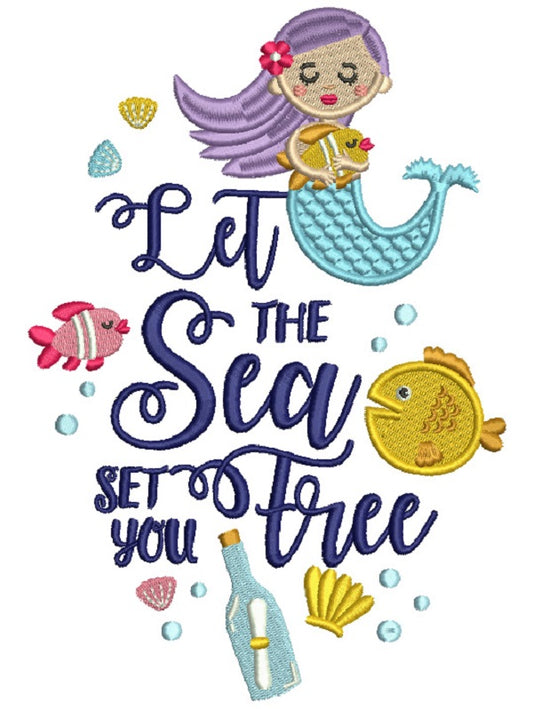 Let The Sea Set You Free Mermaid Filled Machine Embroidery Design Digitized Pattern