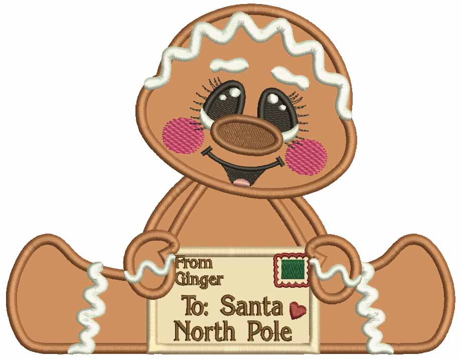 Letter From Gingerbread Man To Santa North Pole Christmas Applique Machine Embroidery Design Digitized Pattern