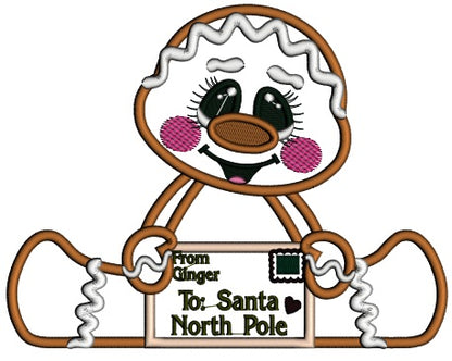 Letter From Gingerbread Man To Santa North Pole Christmas Applique Machine Embroidery Design Digitized Pattern